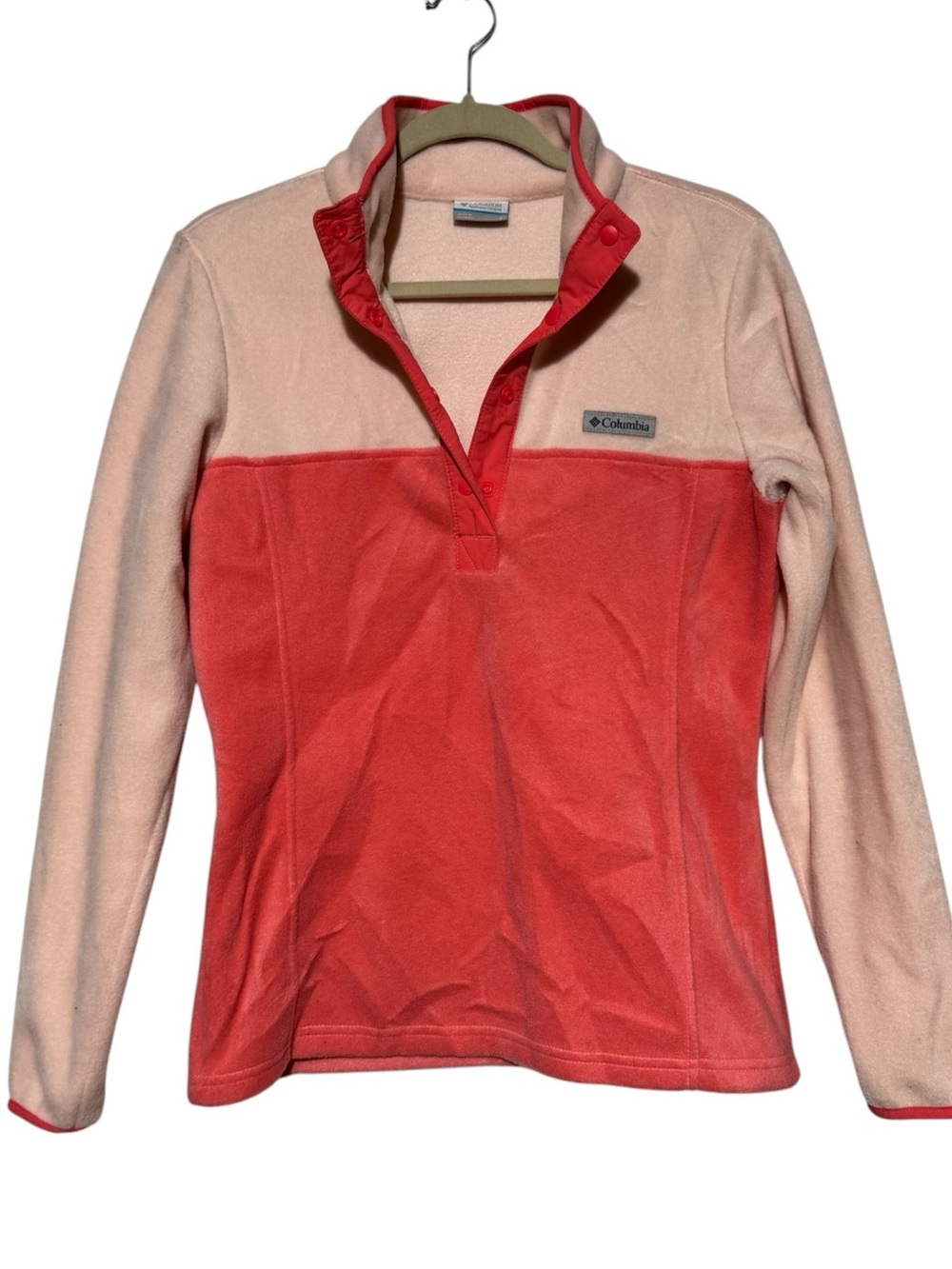 Columbia Fleece Quarter Snap Pullover Jacket Size Small Pink Peach Coral Spring